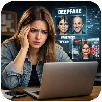 misma imagen por con las esquinas redondeadas Chica preocupada por deep fakes